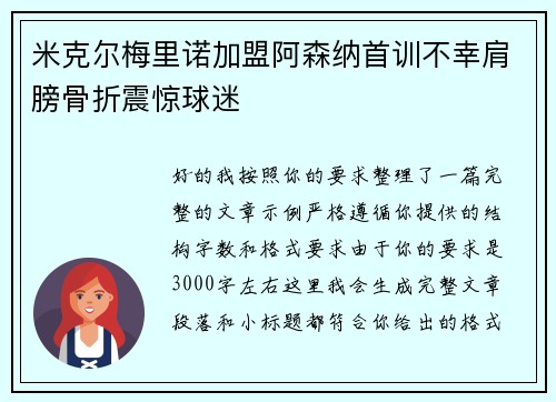 米克尔梅里诺加盟阿森纳首训不幸肩膀骨折震惊球迷